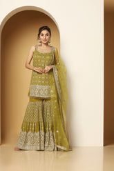 Zari Embroidered Sequin Sharara Set – Party Wear for Women